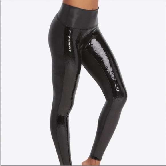Spanx Faux Leather Sequin Leggings Black Size S - Picture 7 of 15